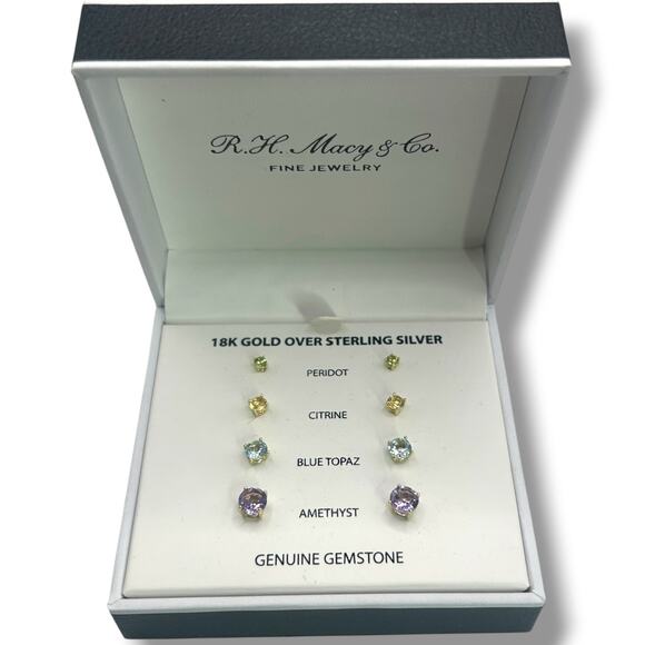 NEW Macy's Gemstone Stud Earrings 18k Gold over Sterling Silver 5-9/10 ct. t.w. - Picture 10 of 14